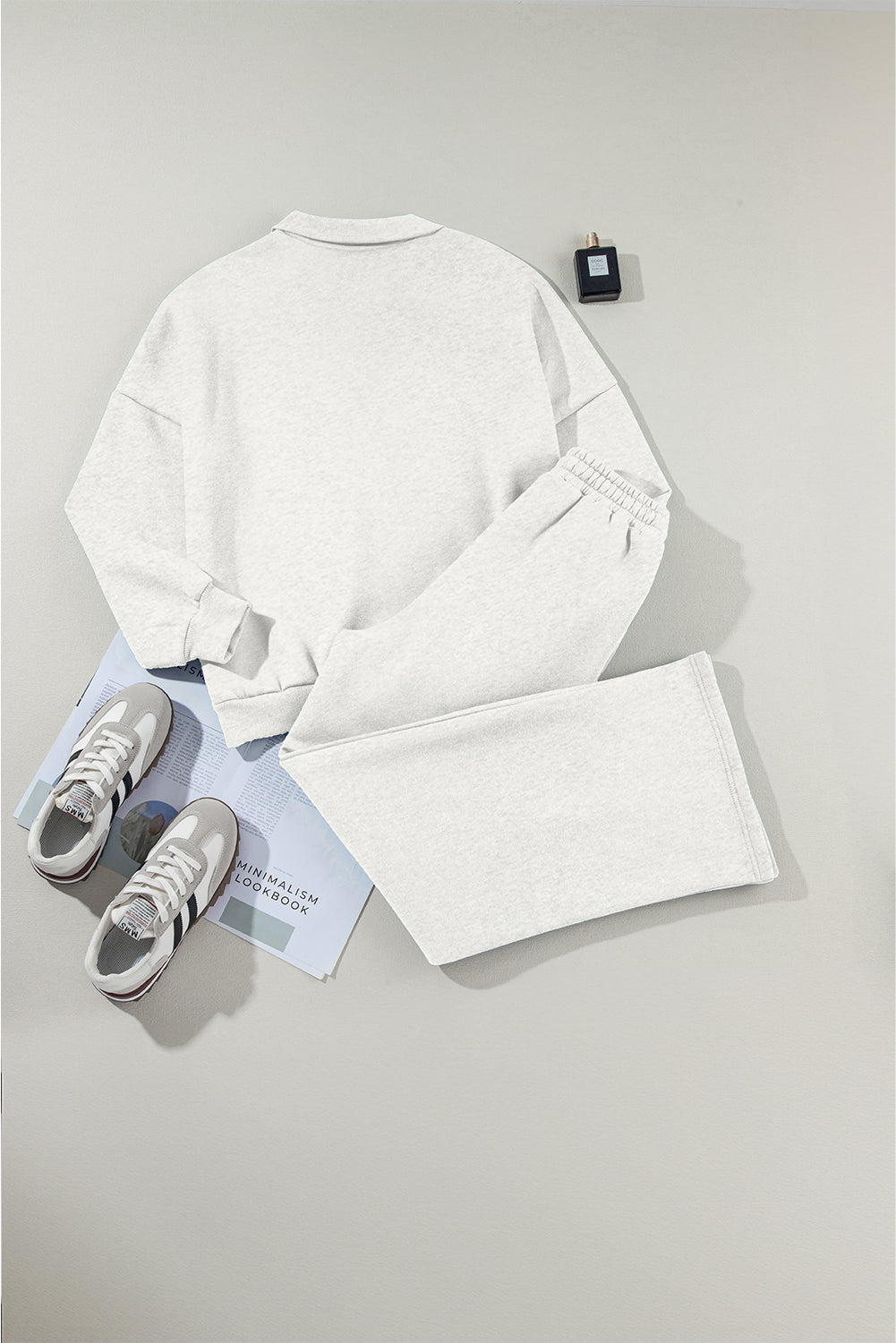 Light Grey Drop Shoulder Zip Up Jacket Drawstring Pants Active 2pcs Set