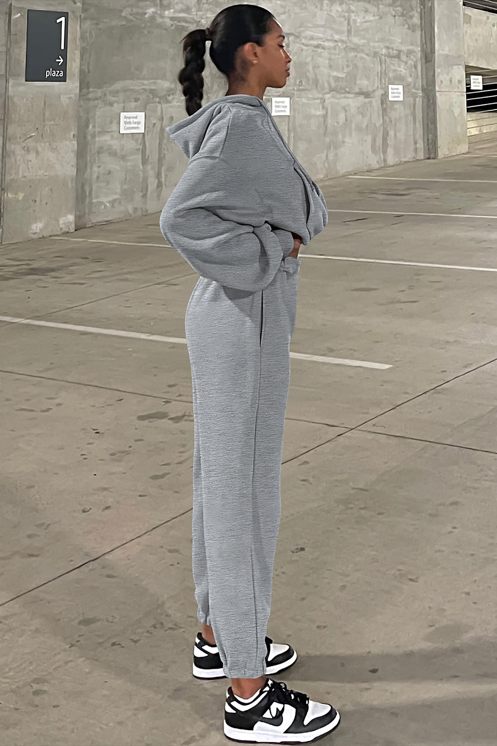 Gray Solid Drop Shoulder Hoodie and Joggers Activewear Set PLUS AVAILIBLE SALES