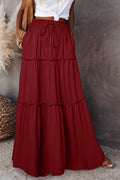 Fiery Red Black Frill Tiered Drawstring Waist Maxi Skirt PLUS AVAILIBLE