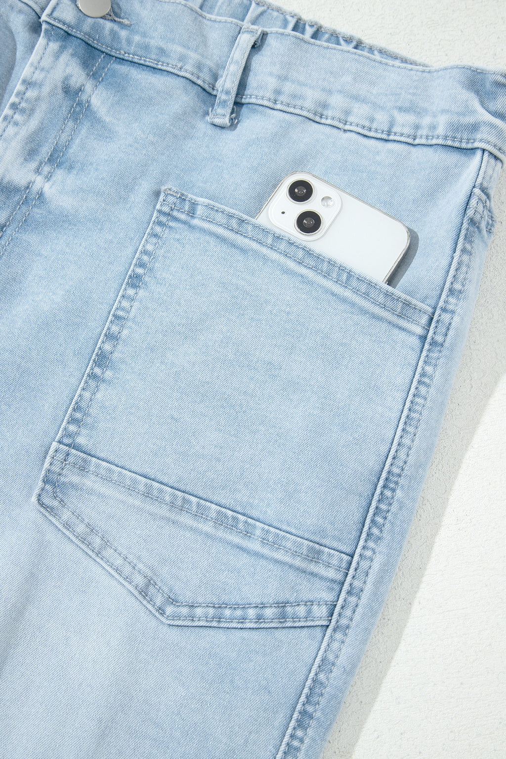 Beau Blue Plus Size Seam Detail Patch Pocket Raw Cut Shift Jeans SALE