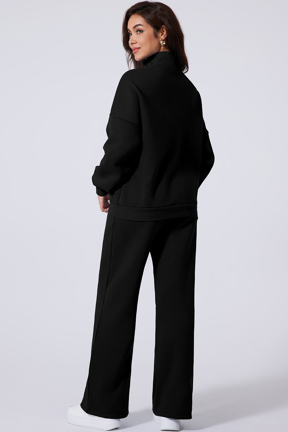 Black Drop Shoulder Zip Up Jacket Drawstring Pants Active 2pcs Set PLUS AVAILIBLE SALE