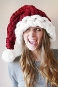SALE Dearlove Red Dahlia Color Block Pom Pom Decor Chunky Knitted Christmas Hat