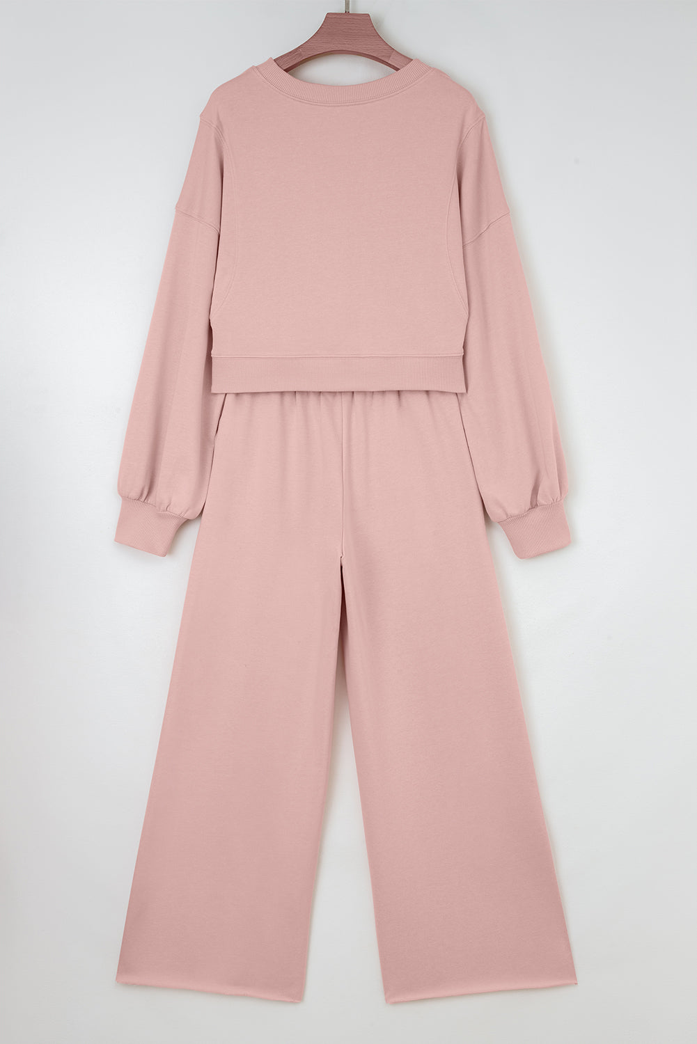 Yellow Cream Drop Shoulder Puff Sleeve Crop Pullover Drawstring Wide Leg Pants Set