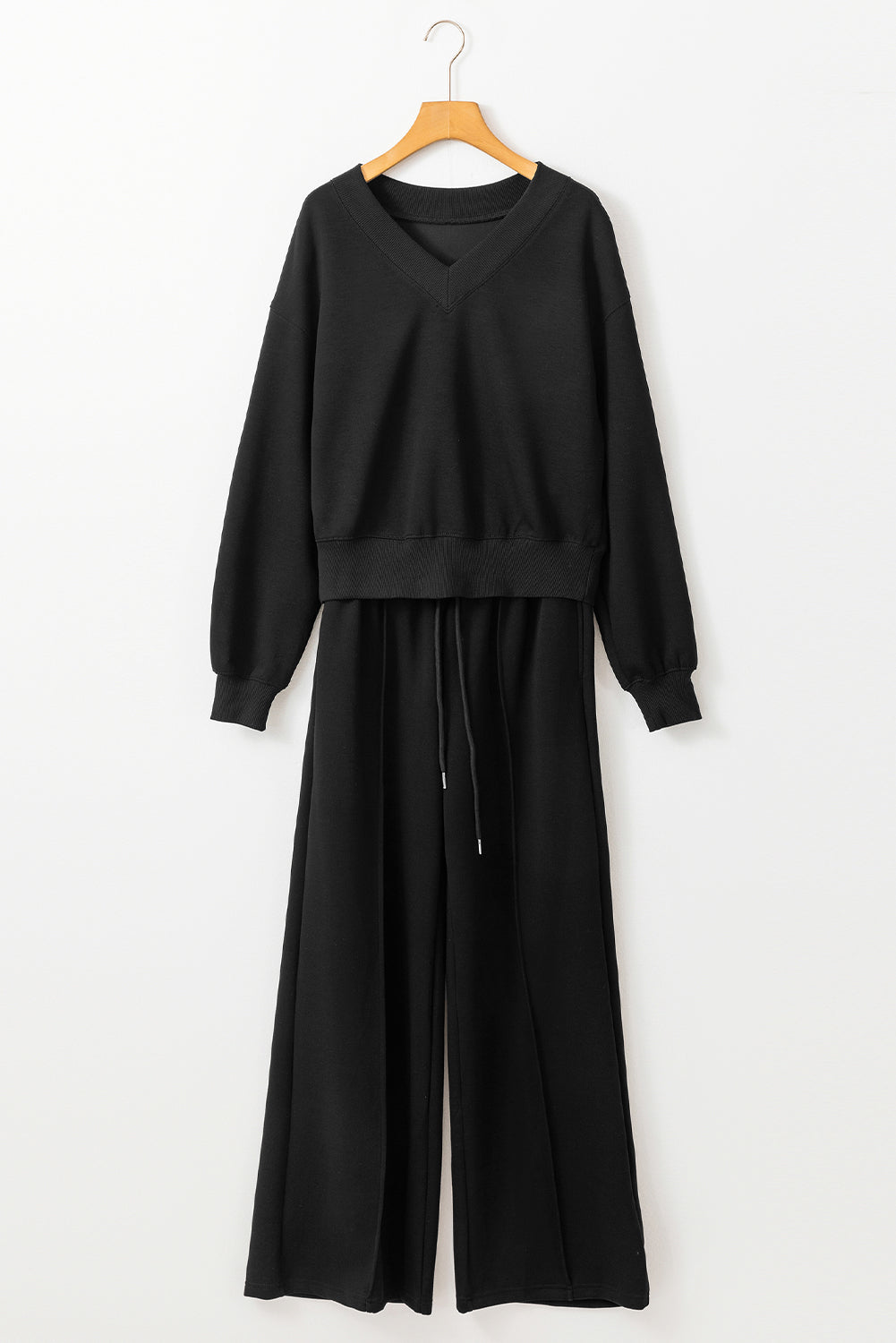 Black V Neck Cropped Seamed High Waist Sports Wear Set PLUS AVAILABLE SALE