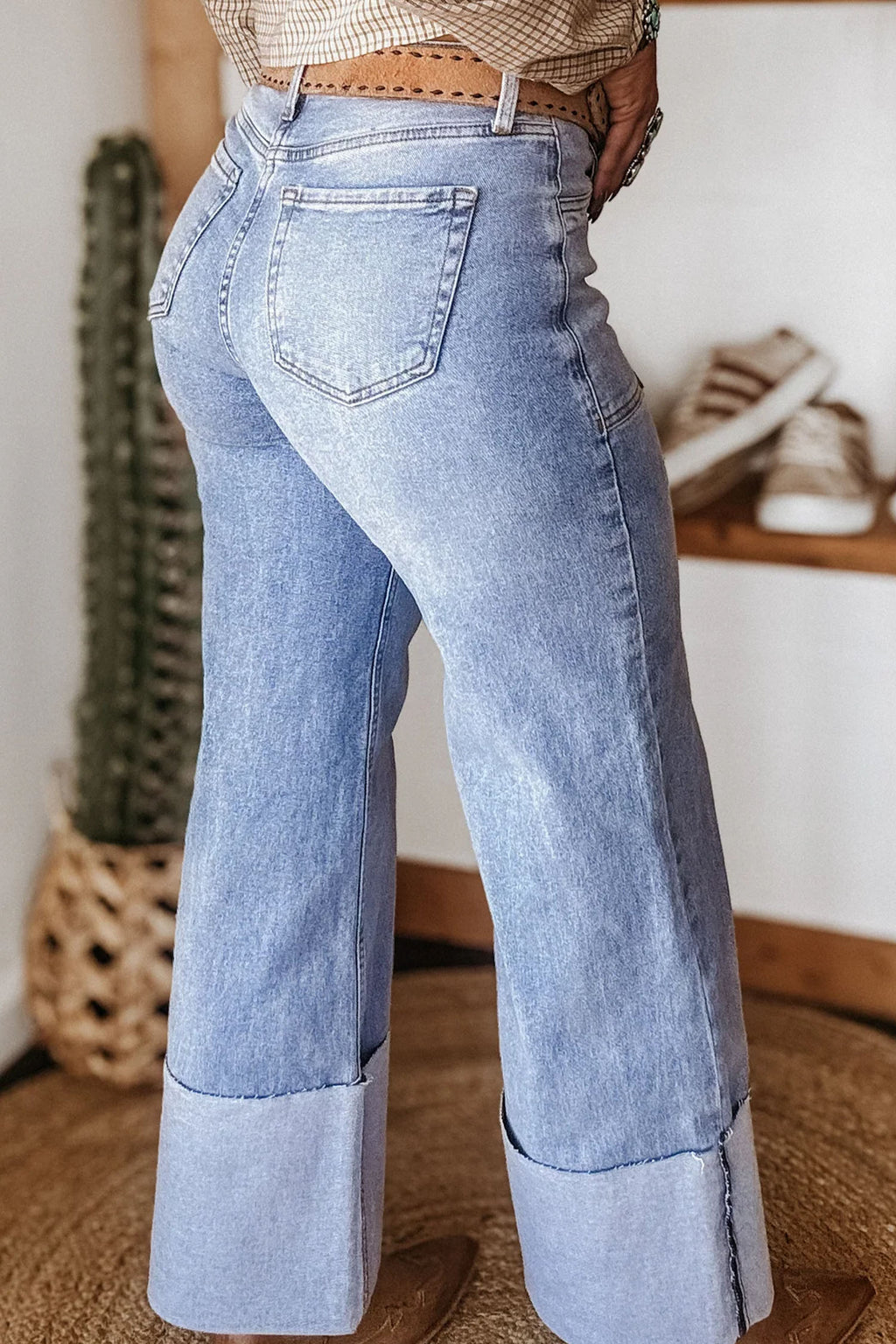 Beau Blue Turn-up Cuffs Womens Loose Jeans SALE