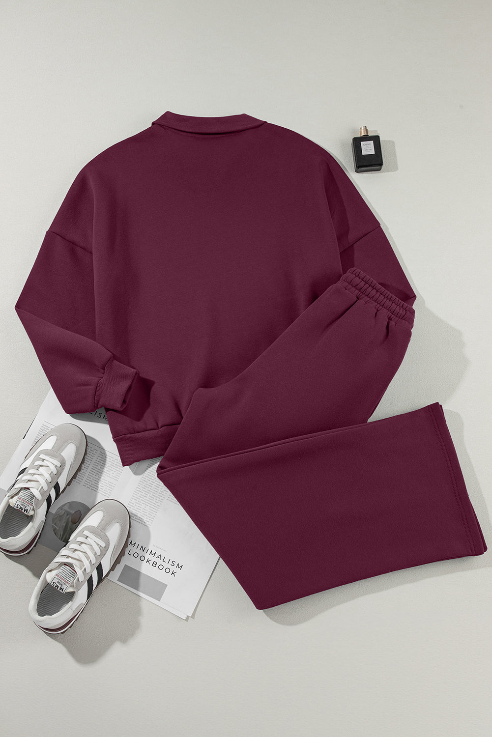 Burgundy Drop Shoulder Zip Up Jacket Drawstring Pants Active 2pcs Set PLUS AVAILIBLE SALE