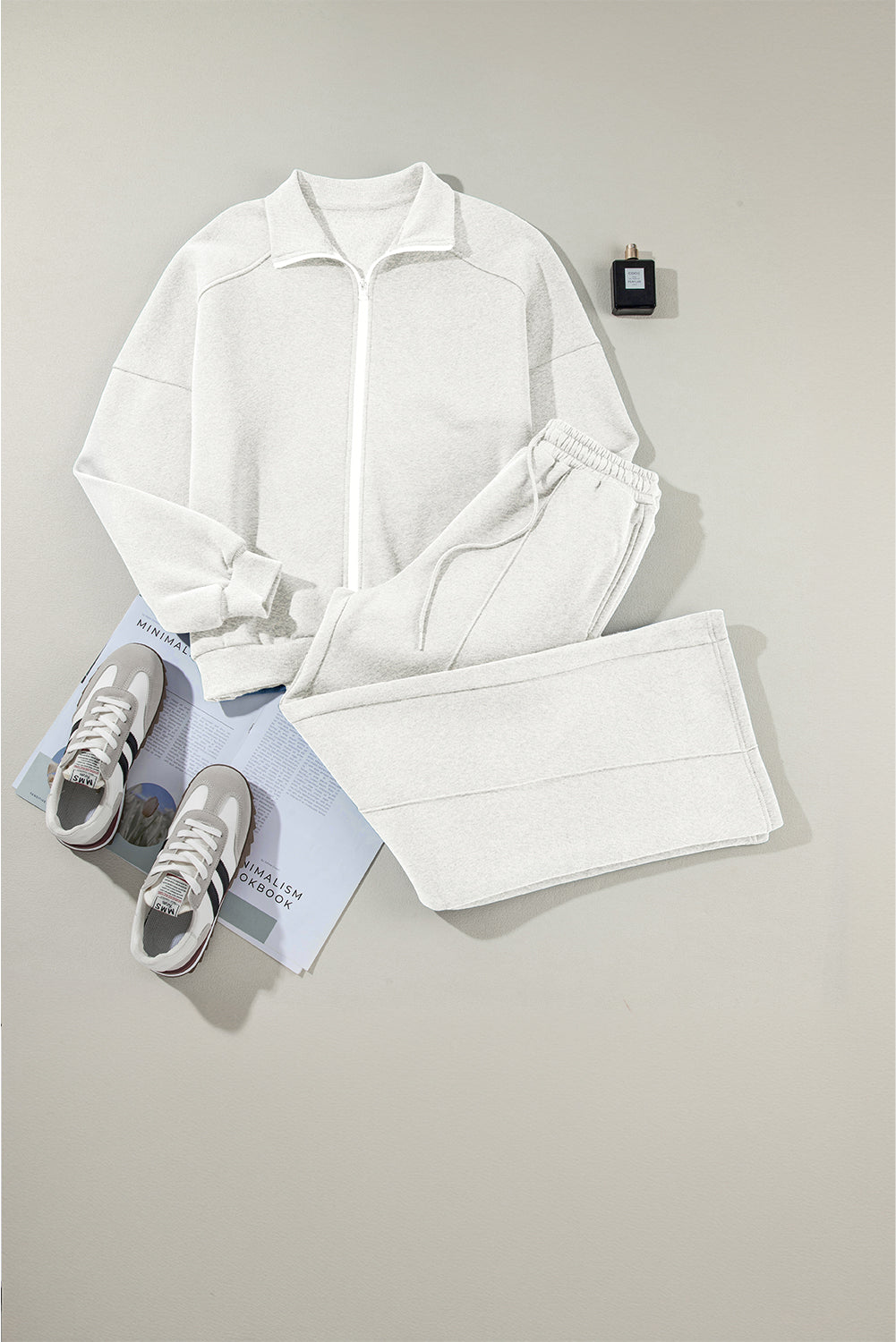 Light Grey Drop Shoulder Zip Up Jacket Drawstring Pants Active 2pcs Set PLUS AVAILIBLE SALE