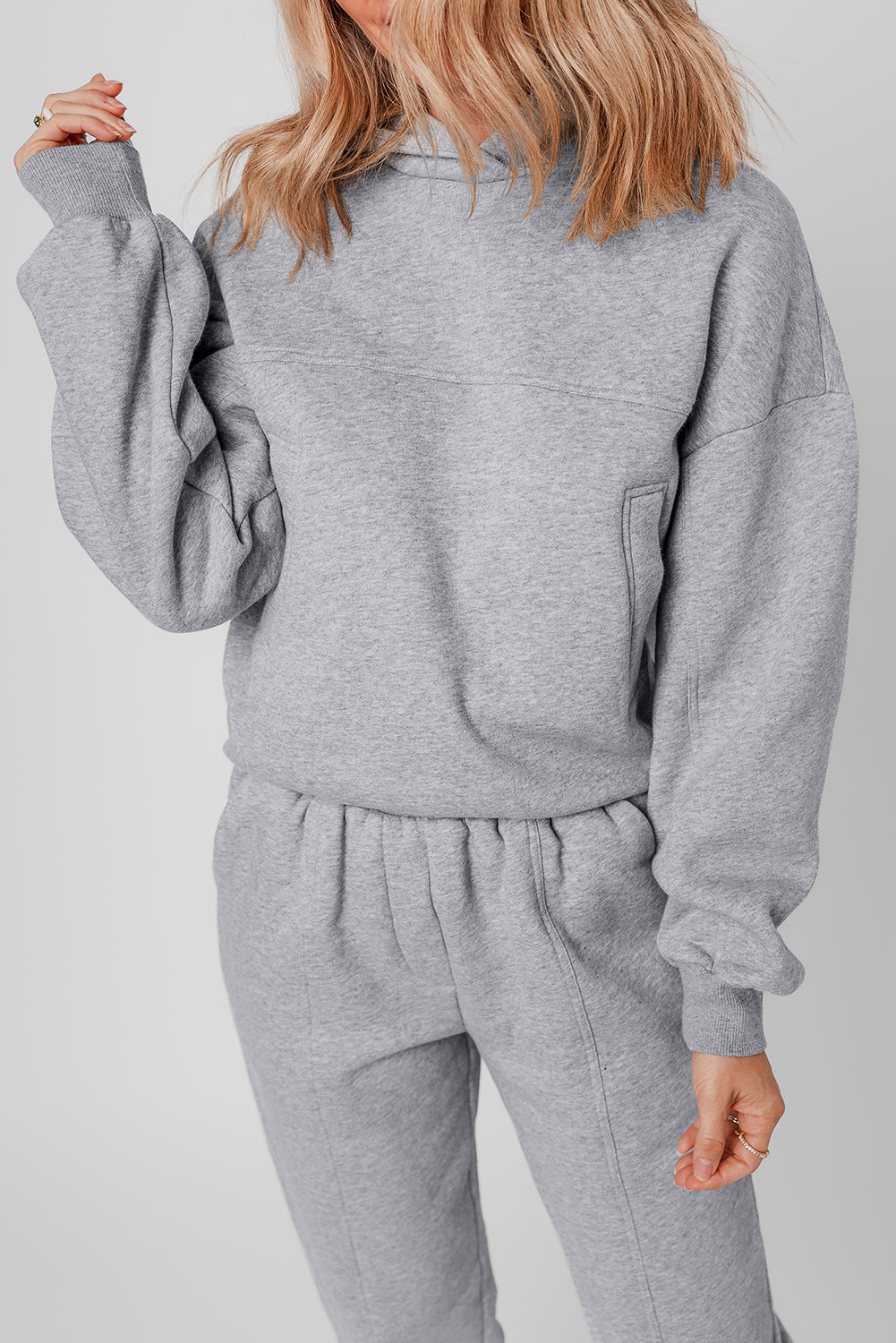 Gray Solid Exposed Seams Hoodie and Joggers Activewear Set PLUS AVAILIBLE SALE
