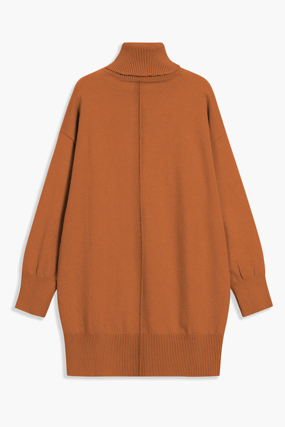 Gold Flame Solid Color Turtleneck Drop Shoulder Loose Sweater Dress PLUS AVAILABLE SALE