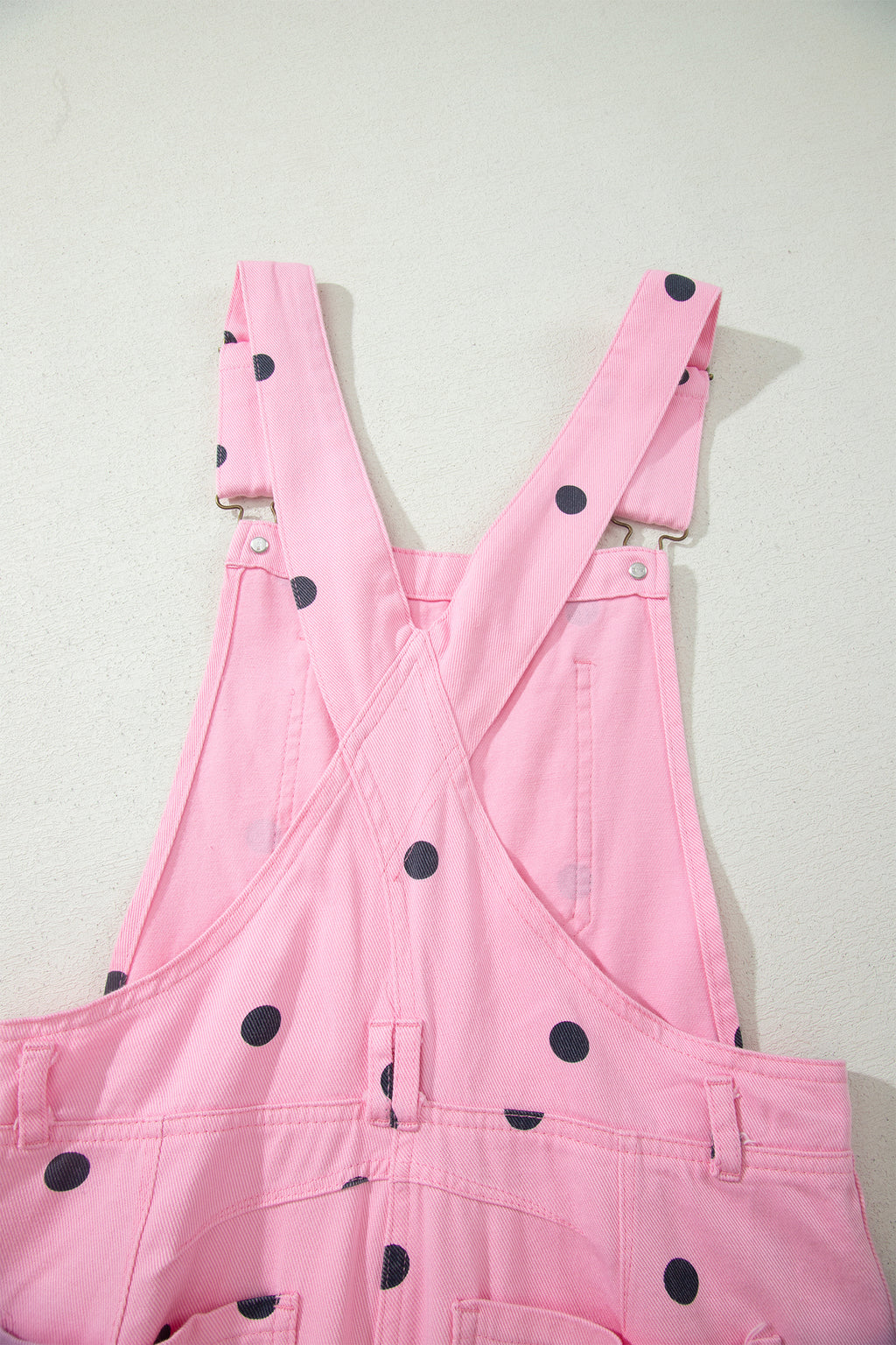 Light French Beige Polka Dot Print Bib Pocket Denim Barrel Overalls Jumpsuit SALE