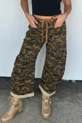 Multicolour Camouflage Print Retro Grommet Tie Waist Loose Jeans SALE