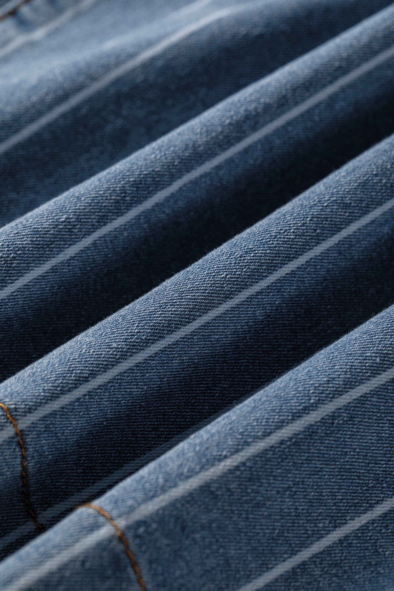 Sky Blue Stripe Plus Size Buttoned Loose Wide Leg Denim Pants SALE