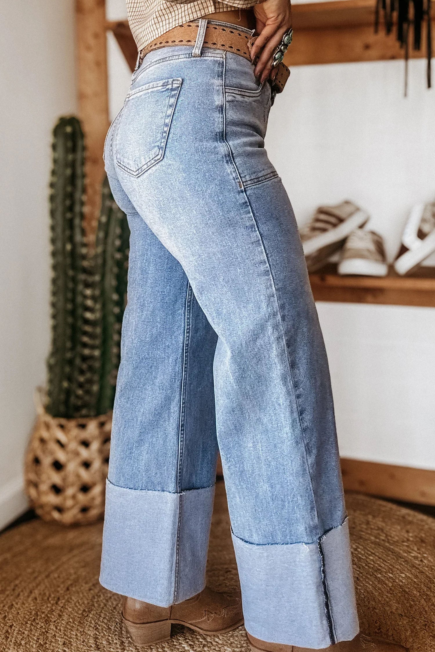 Beau Blue Turn-up Cuffs Womens Loose Jeans SALE