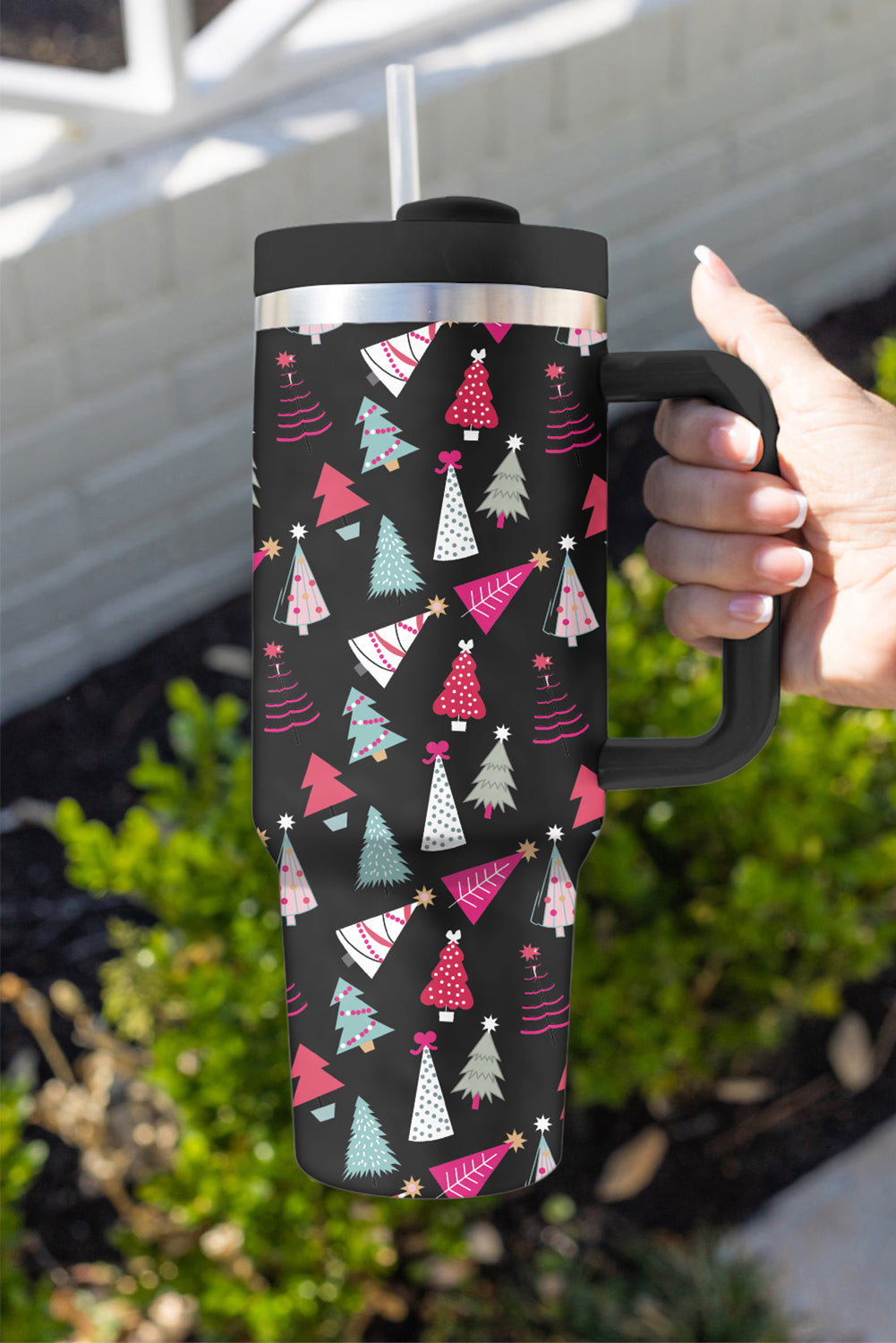 SALE Black Cartoon Christmas Tree Printed Thermos Cup 40oz