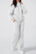 Light Grey Drop Shoulder Zip Up Jacket Drawstring Pants Active 2pcs Set PLUS AVAILIBLE SALE