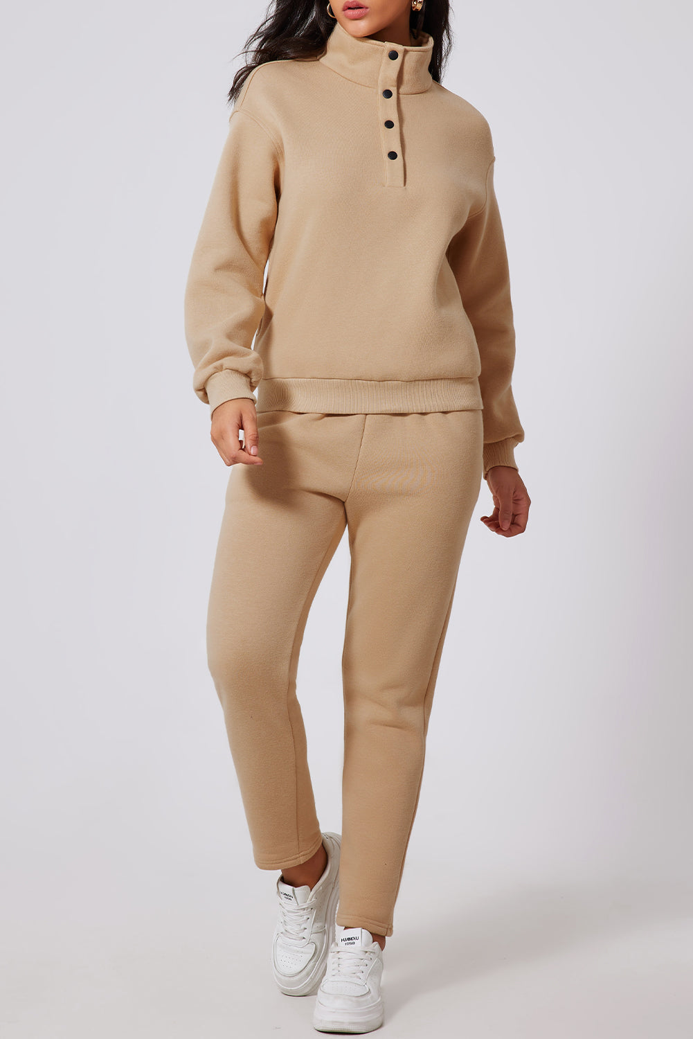 Parchment Solid Half Button Sweatshirt and High Waist Sweatpants Set PLUS AVAILIBLE SALE
