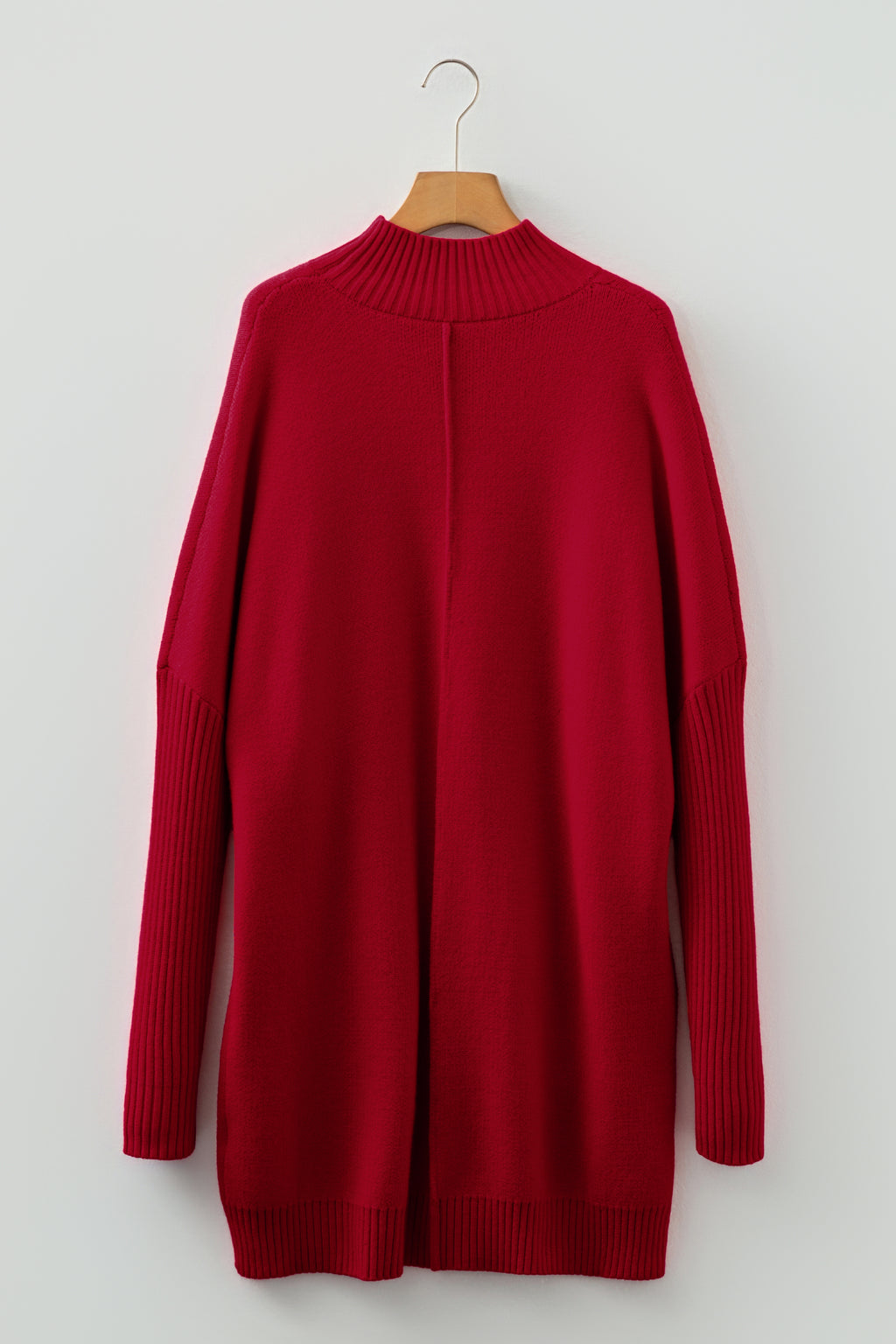 Fiery Red Ribbed High Neck Front Pockets Center Seam Shift Sweater Dress SALE