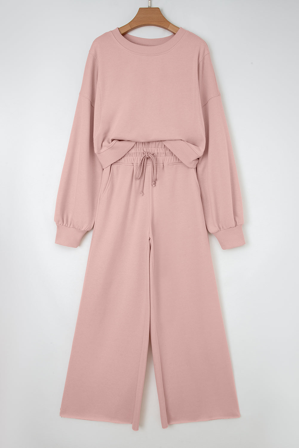 Yellow Cream Drop Shoulder Puff Sleeve Crop Pullover Drawstring Wide Leg Pants Set