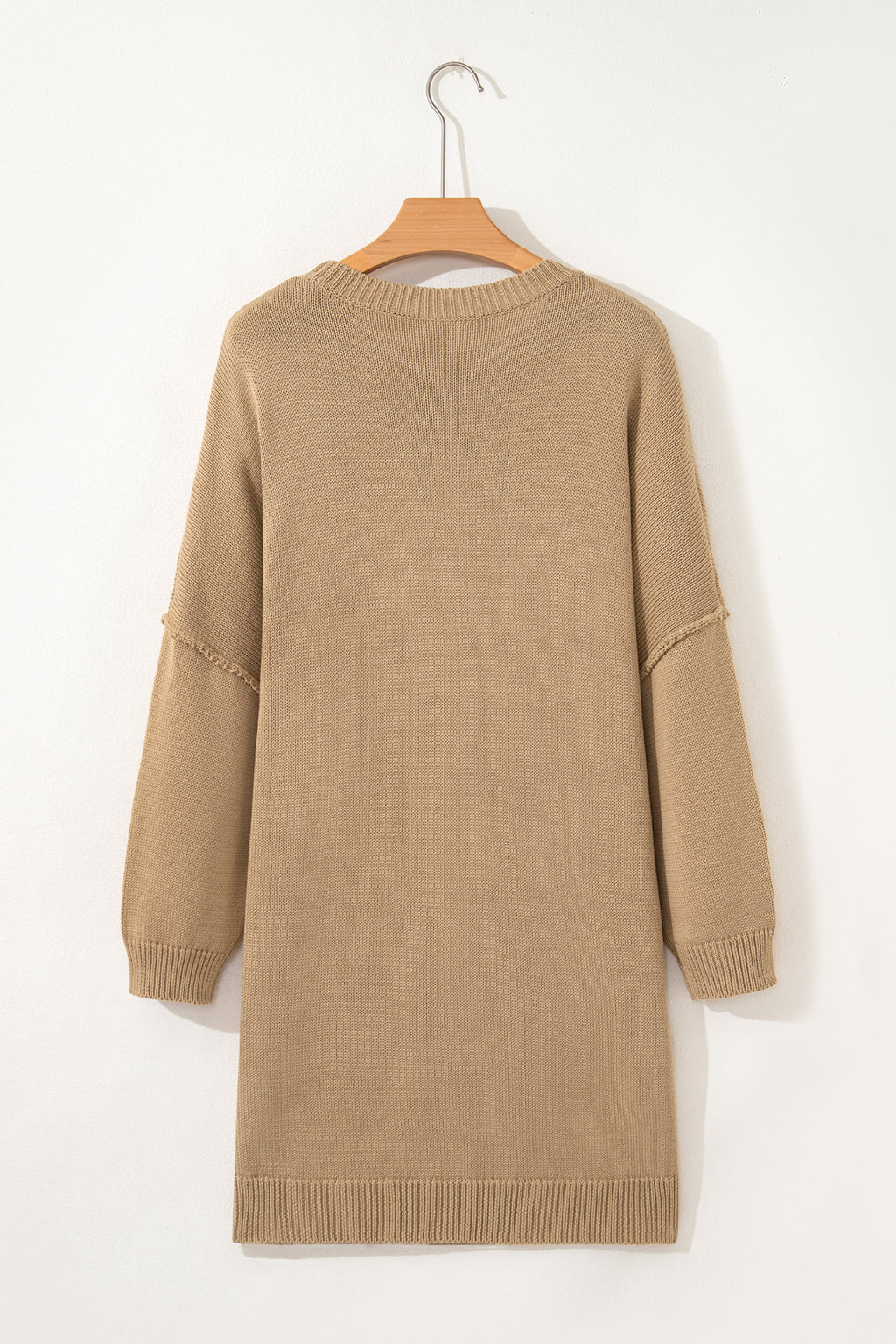 Pale Khaki Exposed Seam Drop Shoulder Oversize Sweater Mini Dress SALE