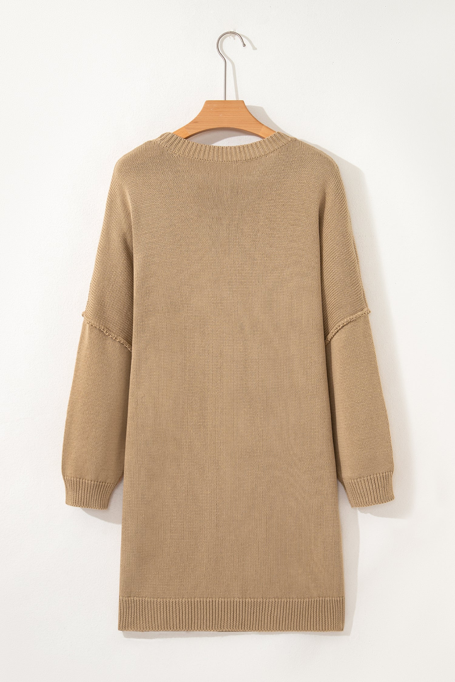 Pale Khaki Exposed Seam Drop Shoulder Oversize Sweater Mini Dress SALE