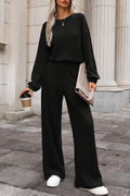 Black Solid Ribbed Knit Keyhole Back High Waist Jumpsuit SALE