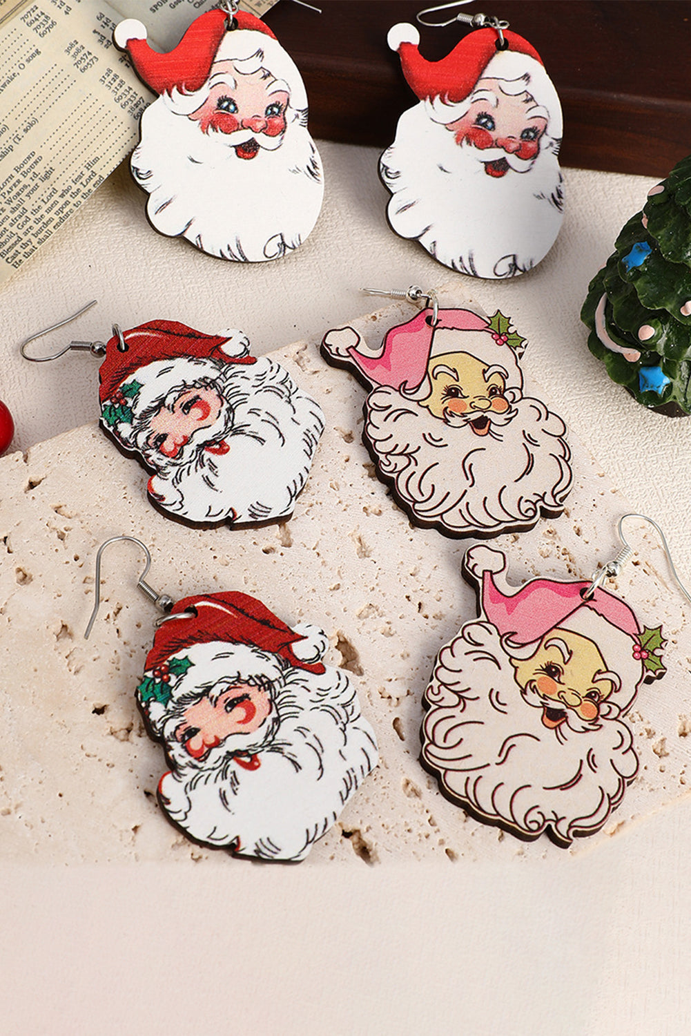 SALE White 3 Pairs Christmas Santa Clause Pendant Hook Earrings