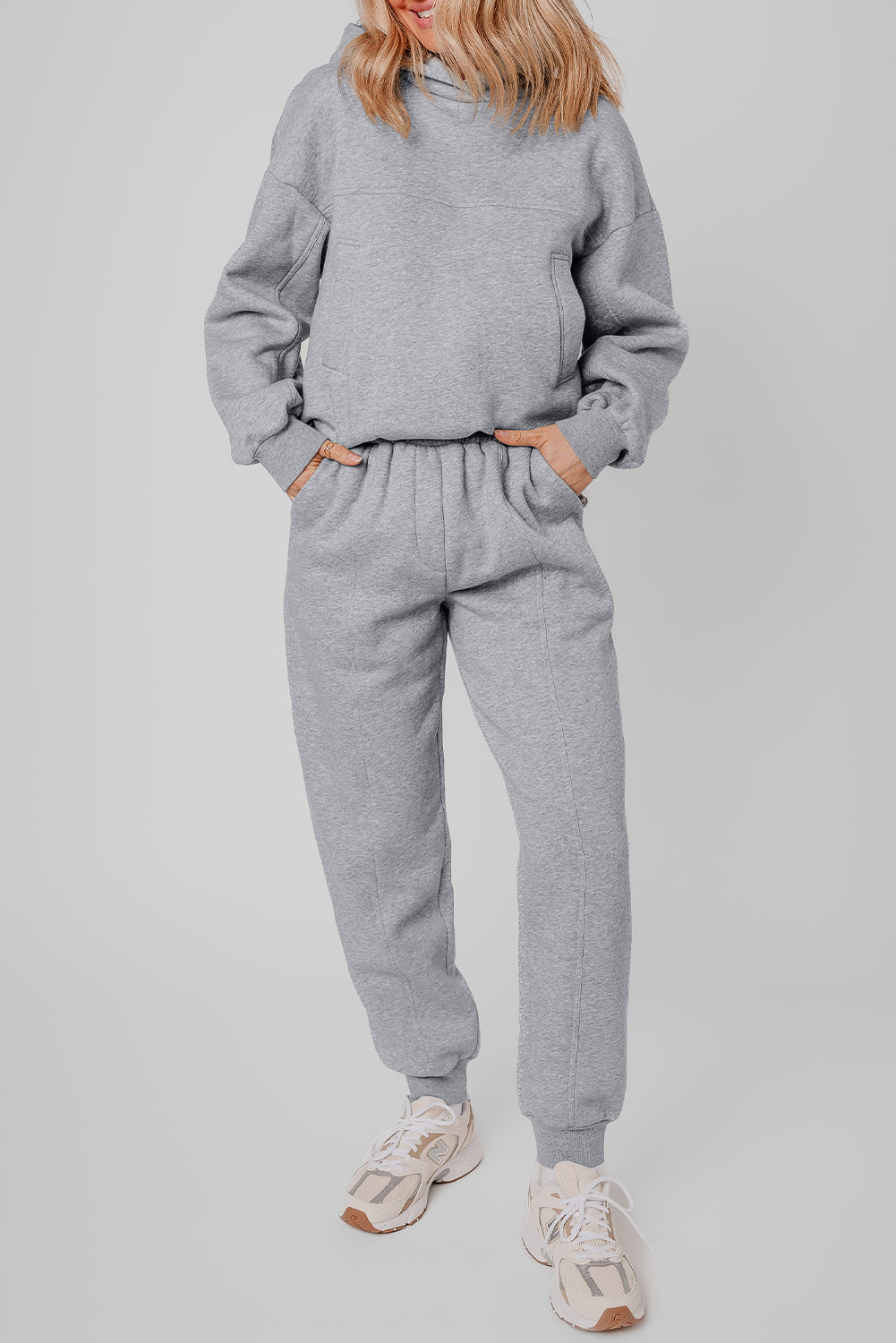 Gray Solid Exposed Seams Hoodie and Joggers Activewear Set PLUS AVAILIBLE SALE