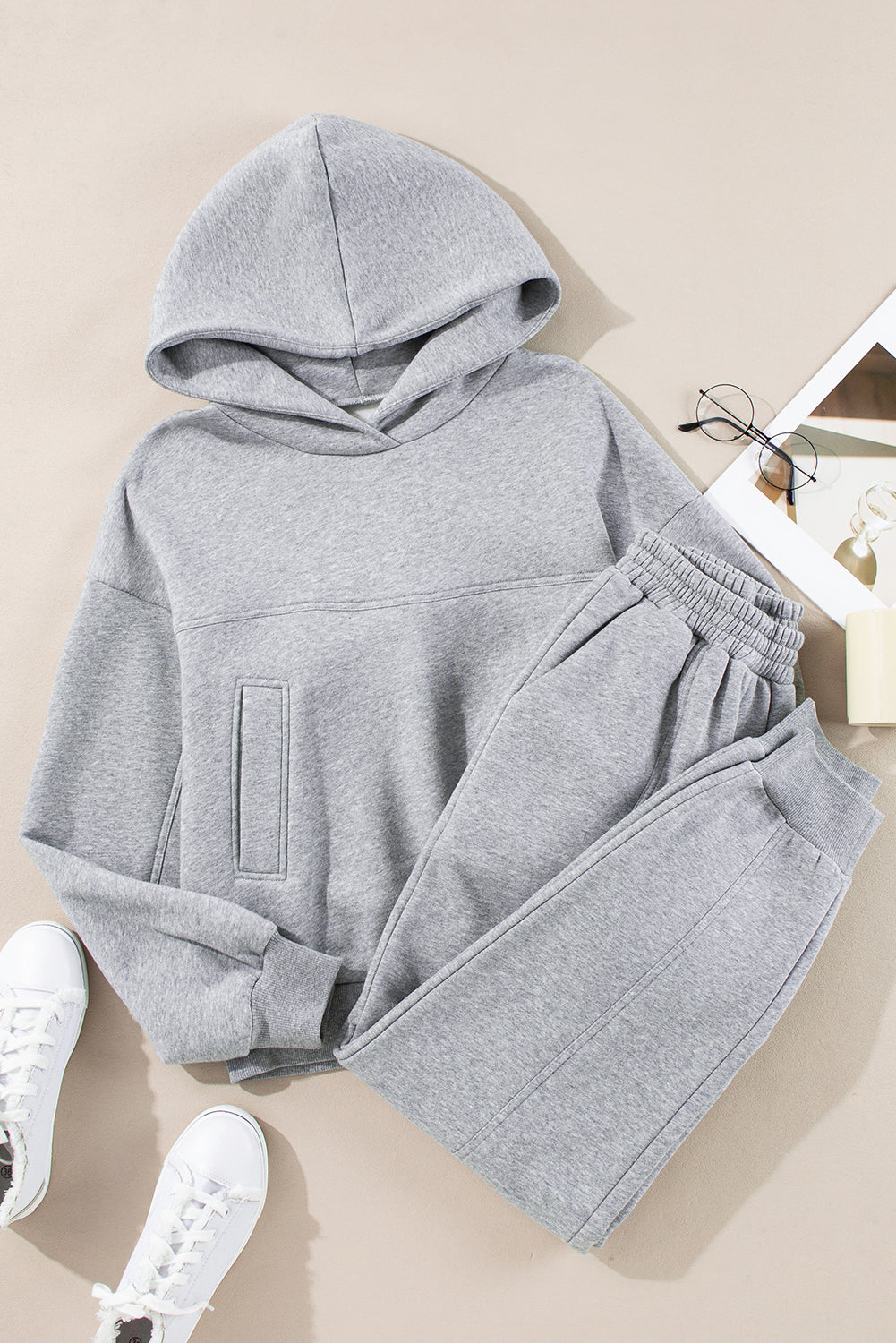 Gray Solid Exposed Seams Hoodie and Joggers Activewear Set PLUS AVAILIBLE SALE
