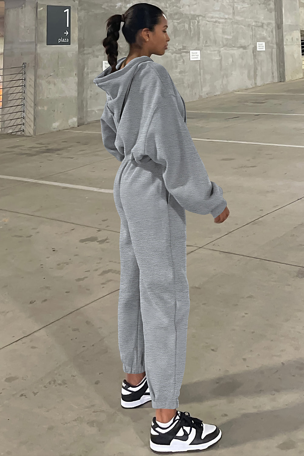 Gray Solid Drop Shoulder Hoodie and Joggers Activewear Set PLUS AVAILIBLE SALES