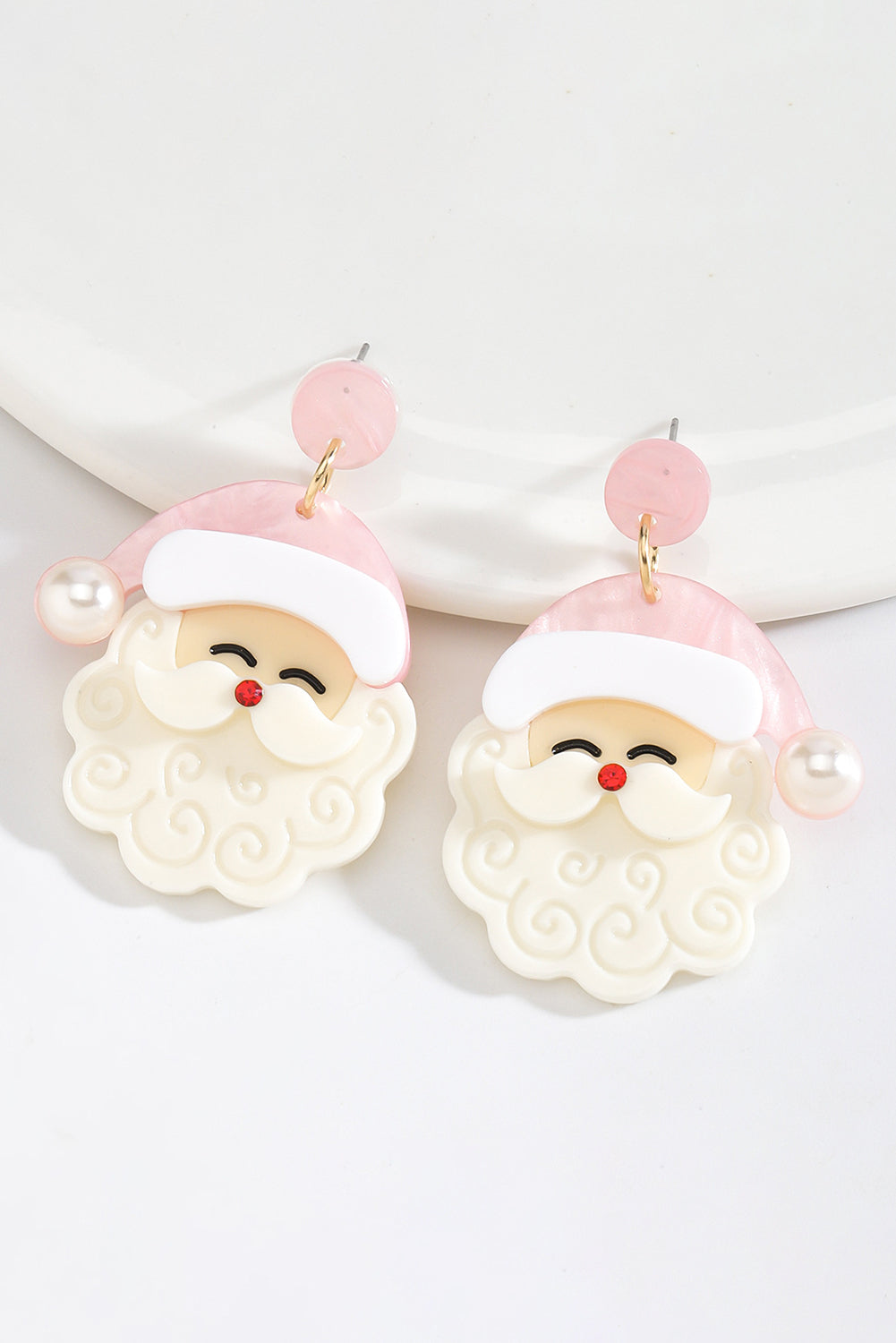 SALE White Bright Pearl Decor Cute Father Christmas Earrings