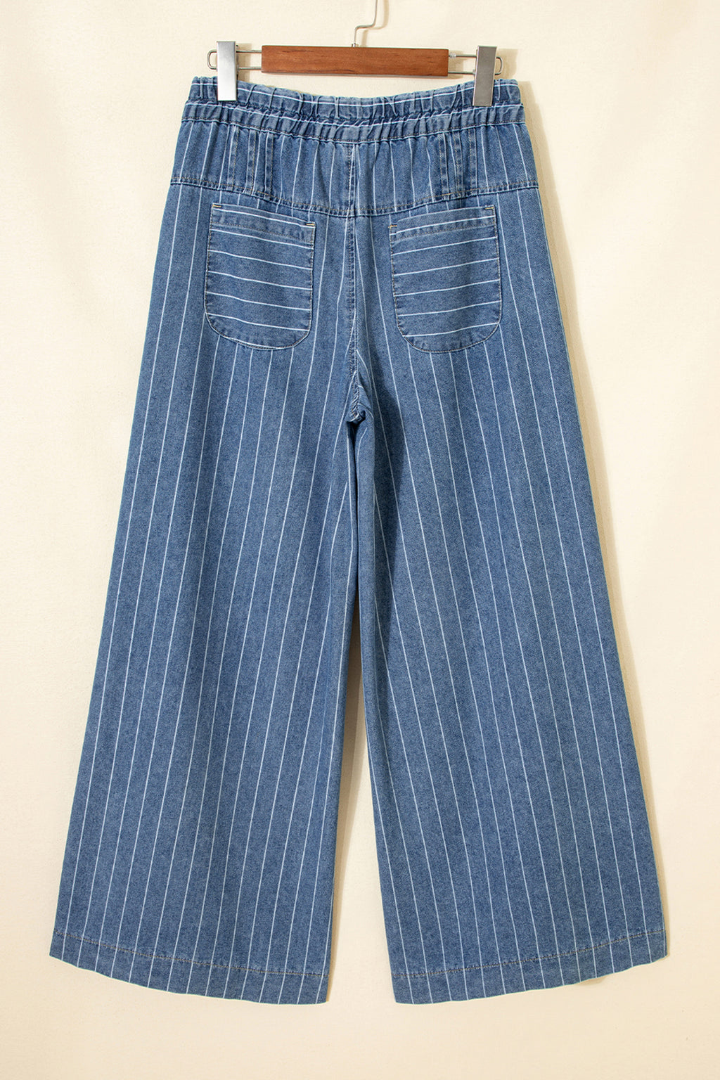 Sky Blue Stripe Plus Size Buttoned Loose Wide Leg Denim Pants SALE