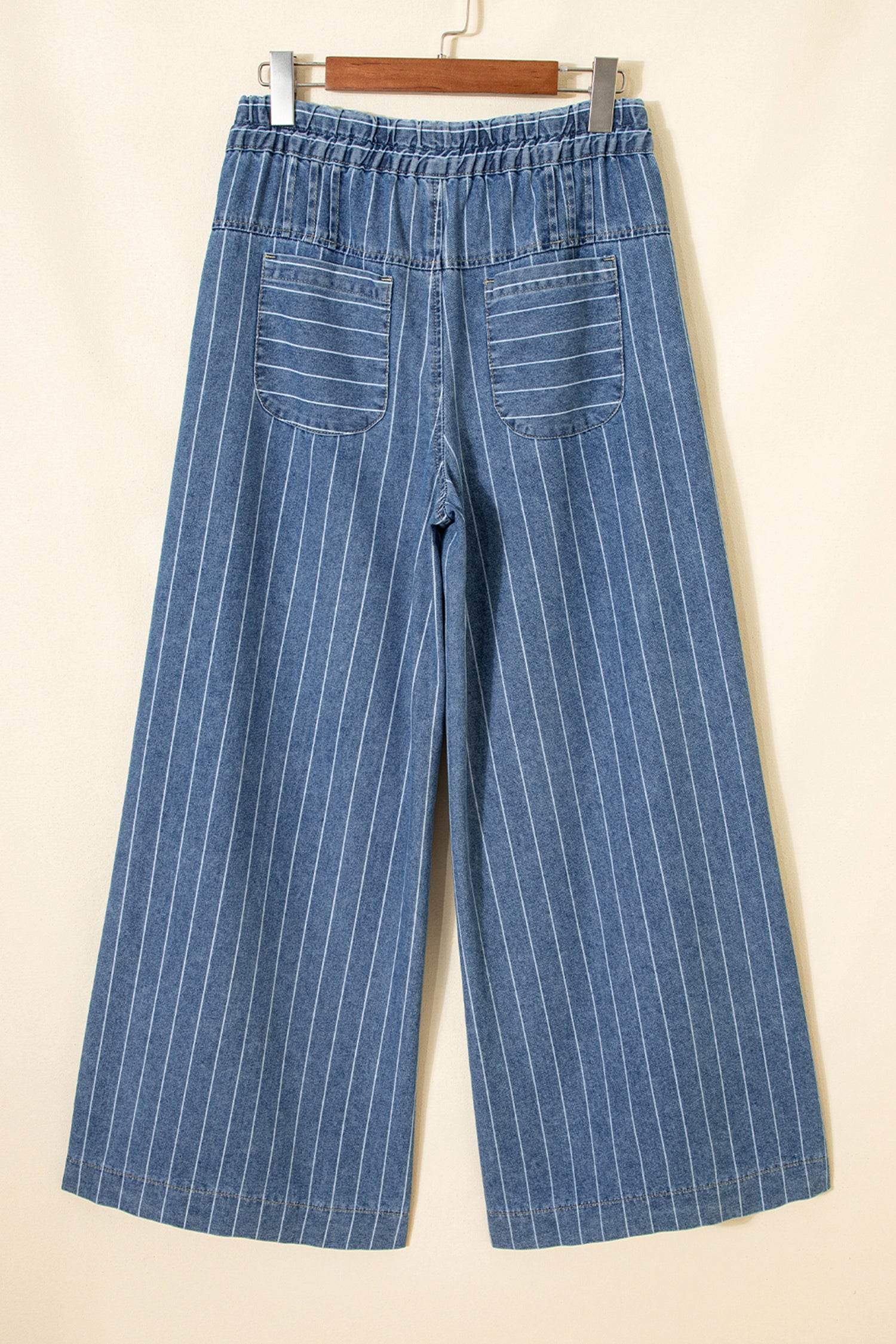 Sky Blue Stripe Plus Size Buttoned Loose Wide Leg Denim Pants SALE