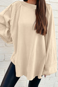 Beige Solid Color Raw Seam Patchwork Baggy Sweatshirt SALE