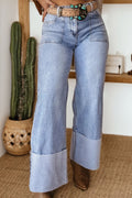 Beau Blue Turn-up Cuffs Womens Loose Jeans SALE