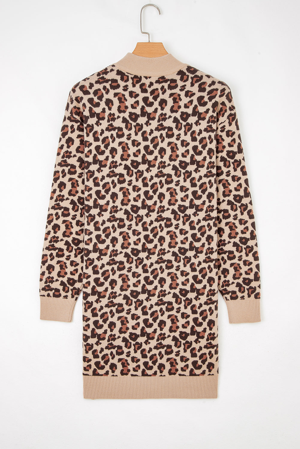 Khaki Leopard Print High Neck Shift Mini Sweater Dress SALE