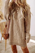 Parchment Cable Knit Drop Shoulder Loose Fit Sweater Dress PLUS AVAILABLE SALE