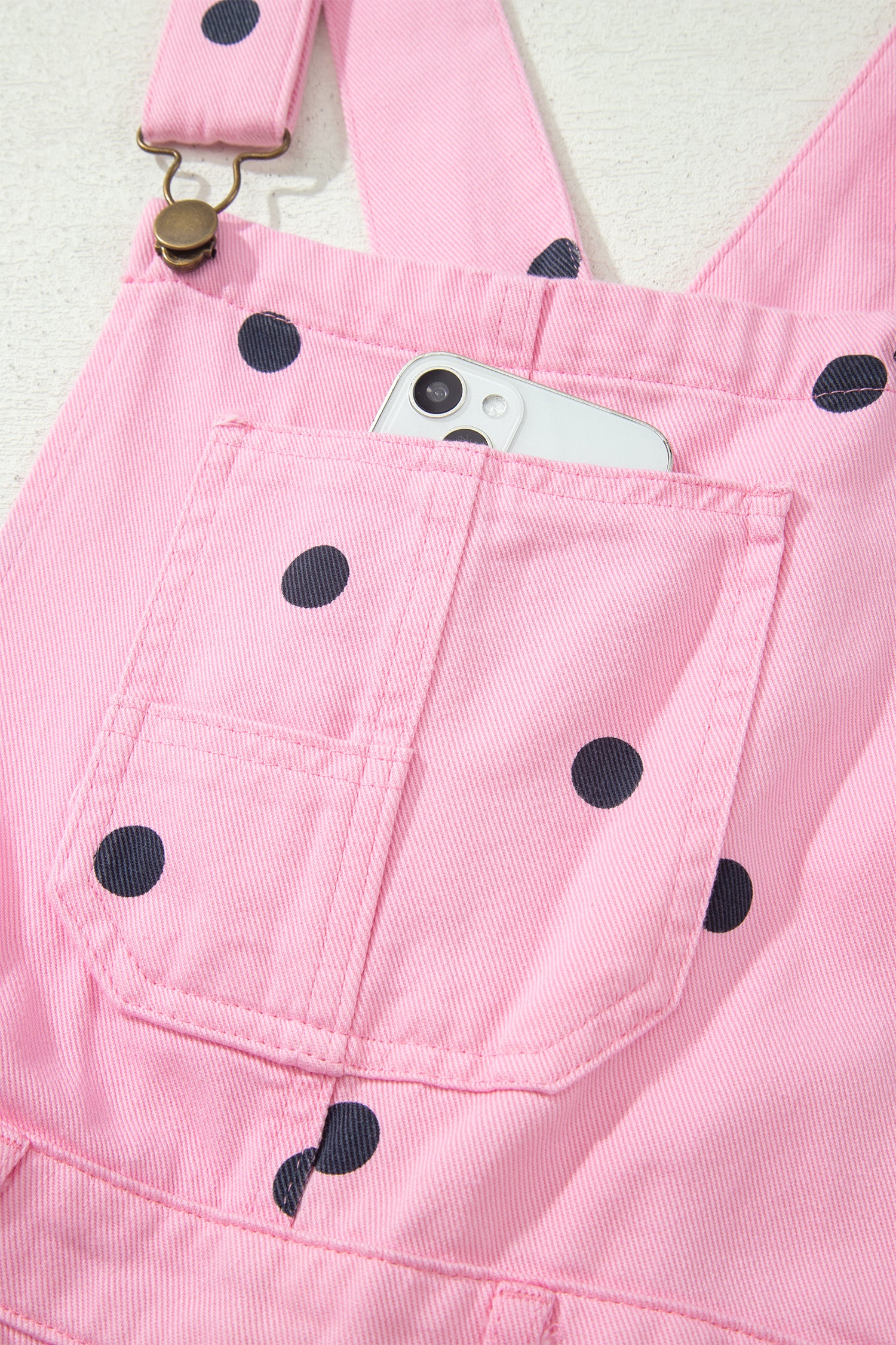 Light French Beige Polka Dot Print Bib Pocket Denim Barrel Overalls Jumpsuit SALE