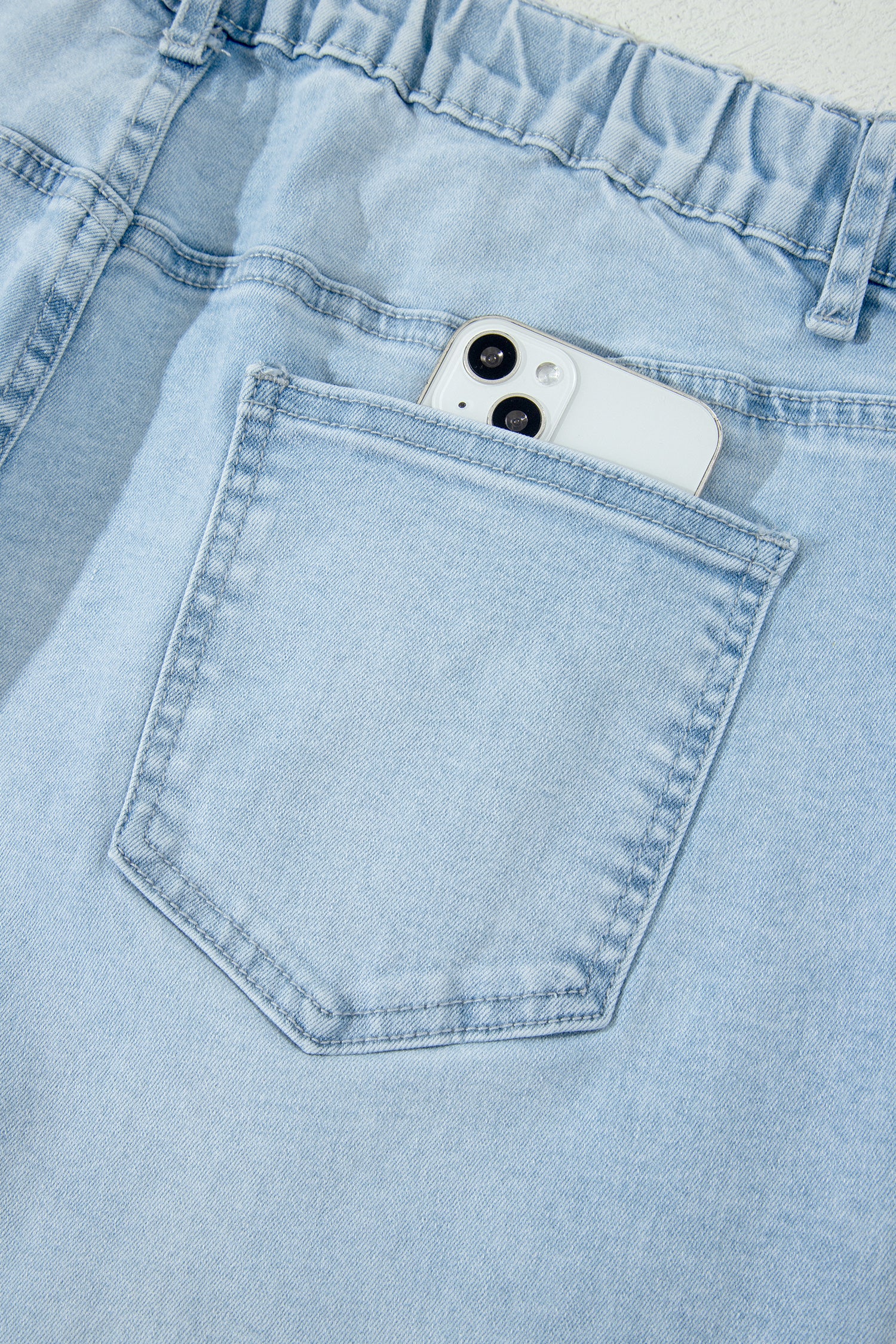 Beau Blue Plus Size Seam Detail Patch Pocket Raw Cut Shift Jeans SALE