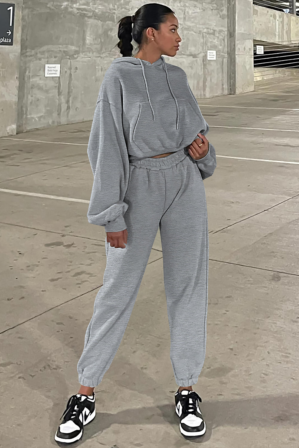 Gray Solid Drop Shoulder Hoodie and Joggers Activewear Set PLUS AVAILIBLE SALES
