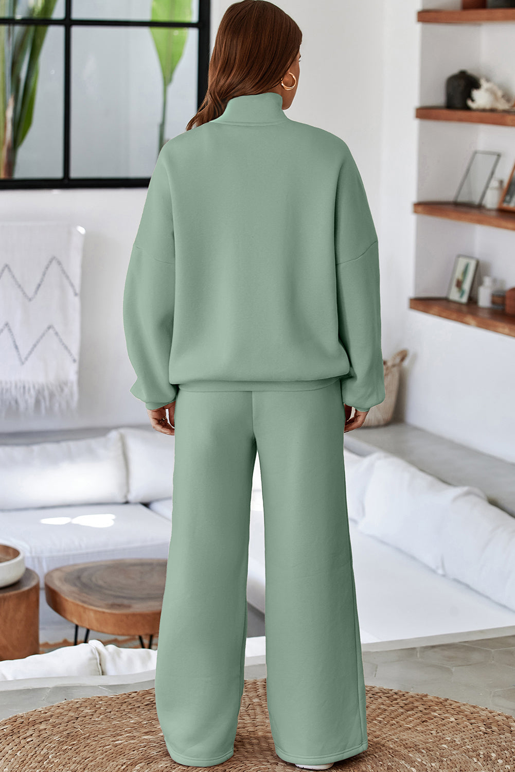 Clearly Aqua Drop Shoulder Zip Up Jacket Drawstring Pants Active 2pcs Set PLUS AVAILABLE SALE