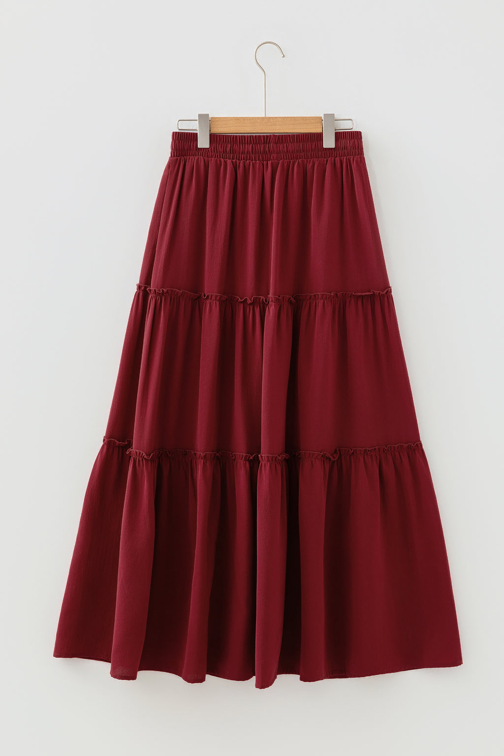 Fiery Red Black Frill Tiered Drawstring Waist Maxi Skirt PLUS AVAILIBLE