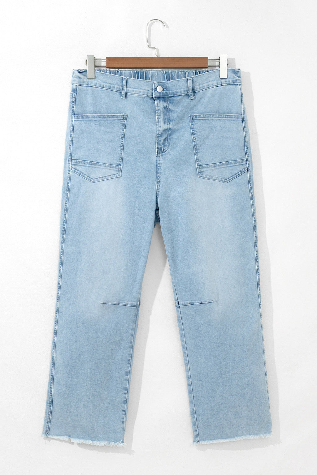 Beau Blue Plus Size Seam Detail Patch Pocket Raw Cut Shift Jeans SALE