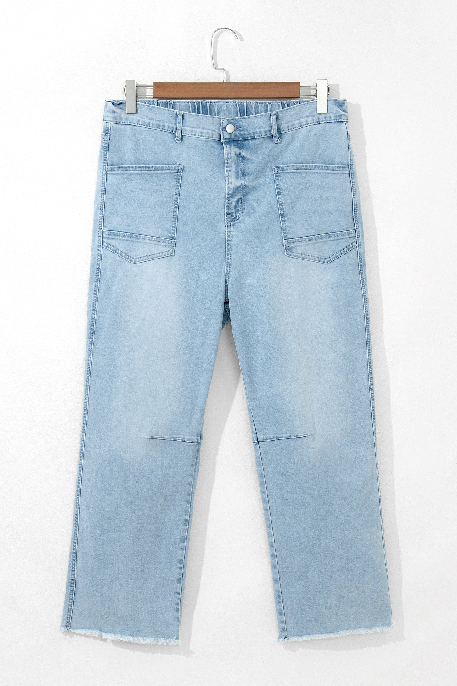 Beau Blue Plus Size Seam Detail Patch Pocket Raw Cut Shift Jeans SALE