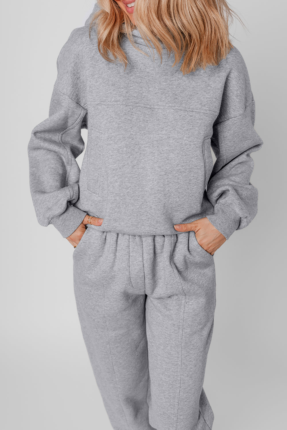 Gray Solid Exposed Seams Hoodie and Joggers Activewear Set PLUS AVAILIBLE SALE