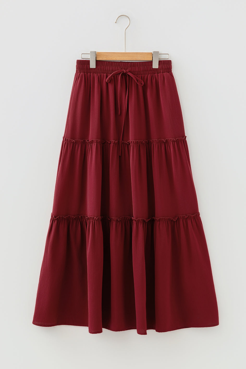 Fiery Red Black Frill Tiered Drawstring Waist Maxi Skirt PLUS AVAILIBLE