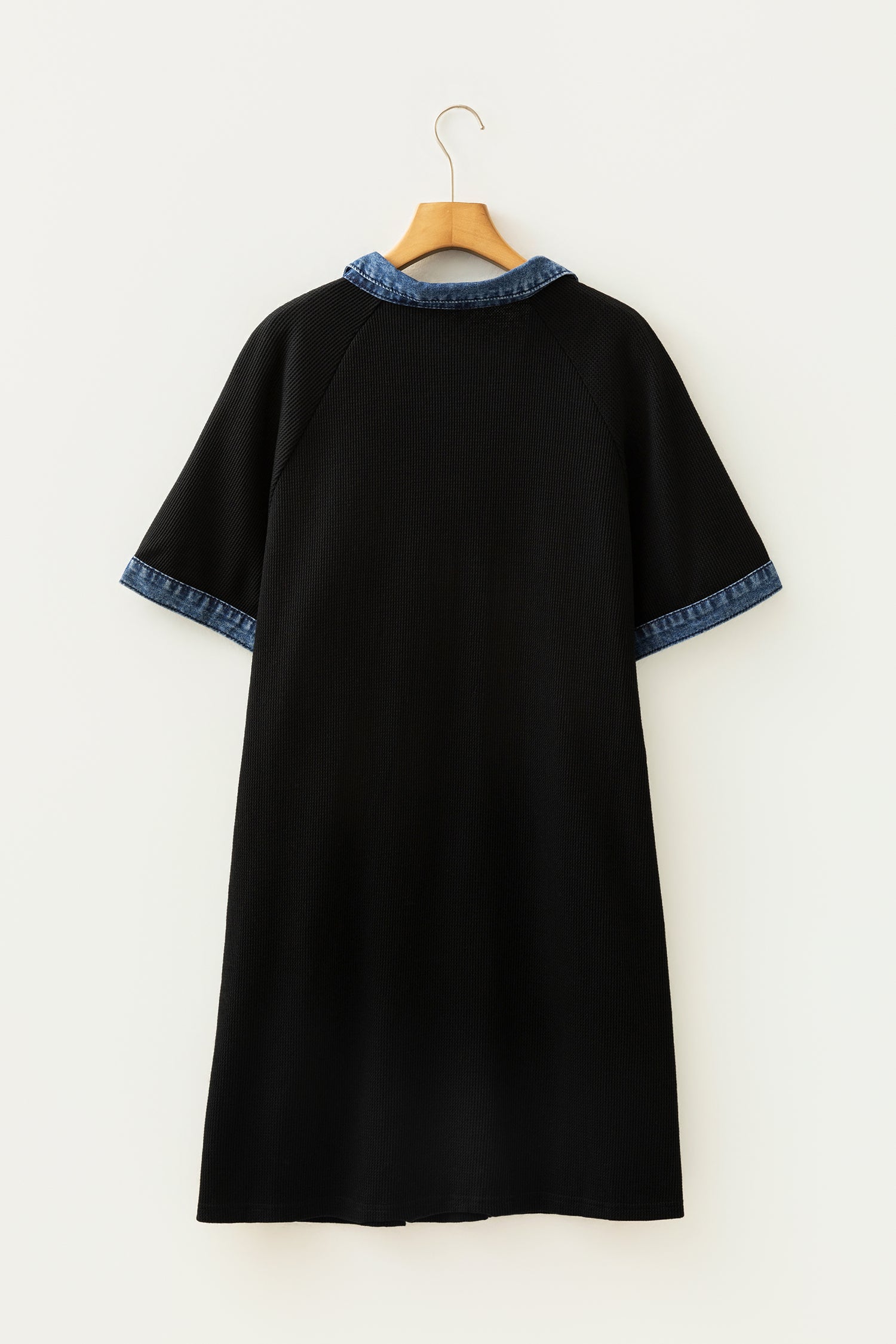 Black Colorblock Denim Collar Short Sleeve Plus Size Shift Dress SALE