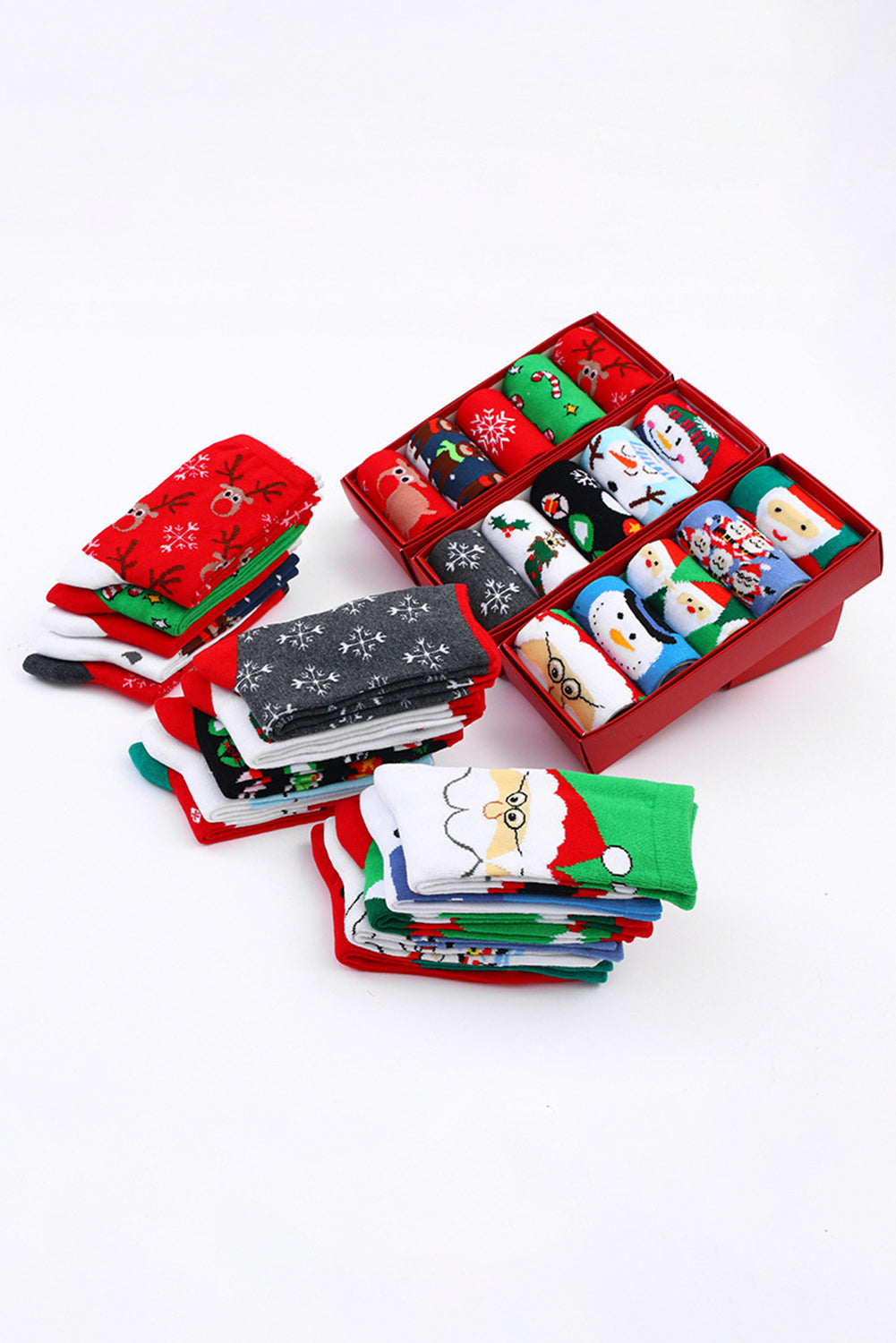 Dearlove Fiery Red 5 Pairs/Set Christmas Cartoon Elk Soft Socks Set with Box SALE