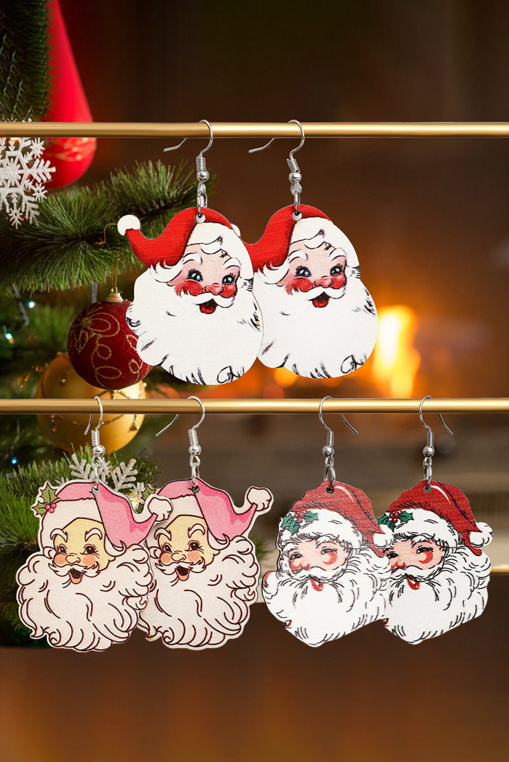 SALE White 3 Pairs Christmas Santa Clause Pendant Hook Earrings