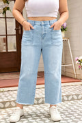 Beau Blue Plus Size Seam Detail Patch Pocket Raw Cut Shift Jeans SALE