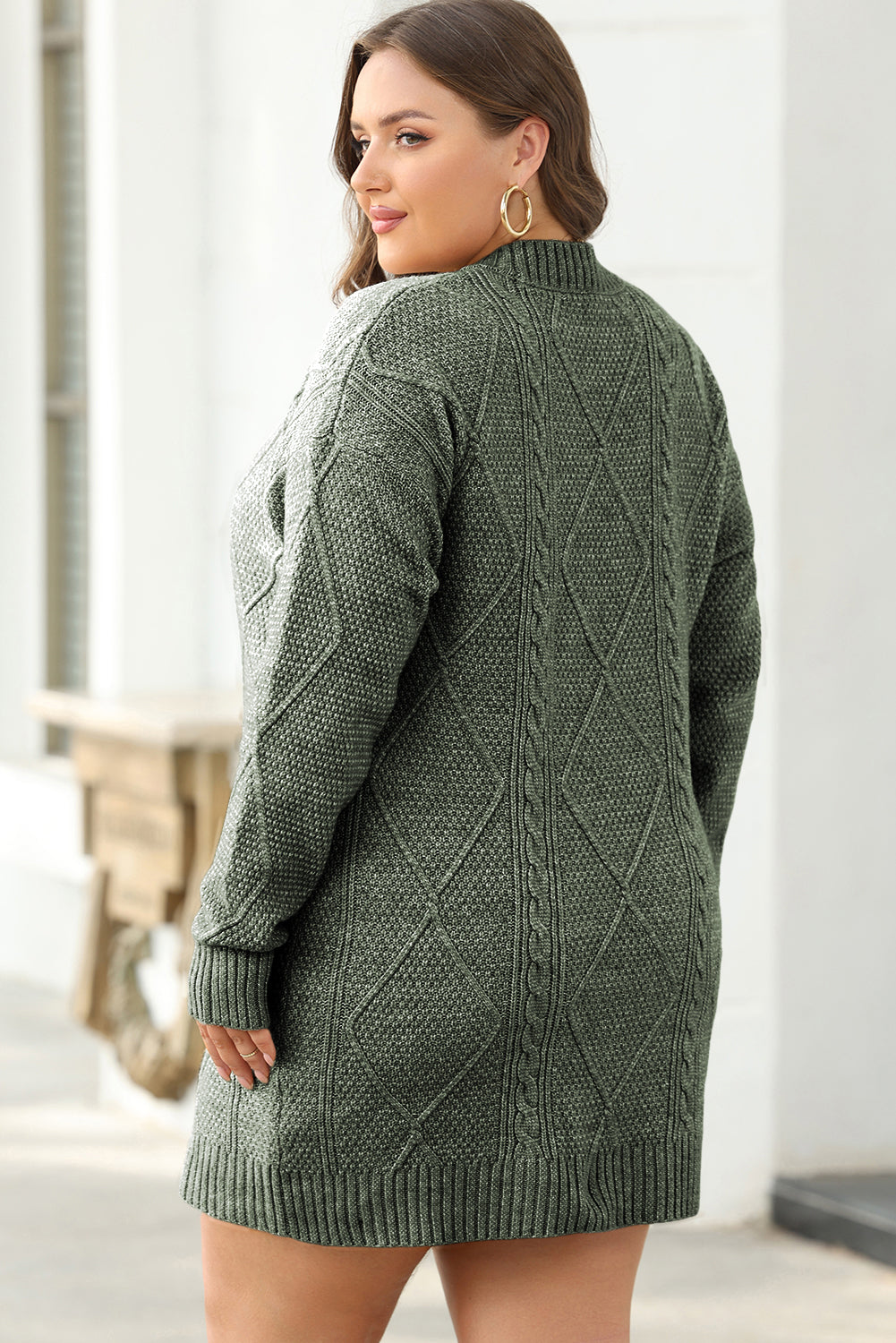 Mist Green Cable Knit Drop Shoulder Loose Fit Sweater Dress PLUS AVAILABLE SALE